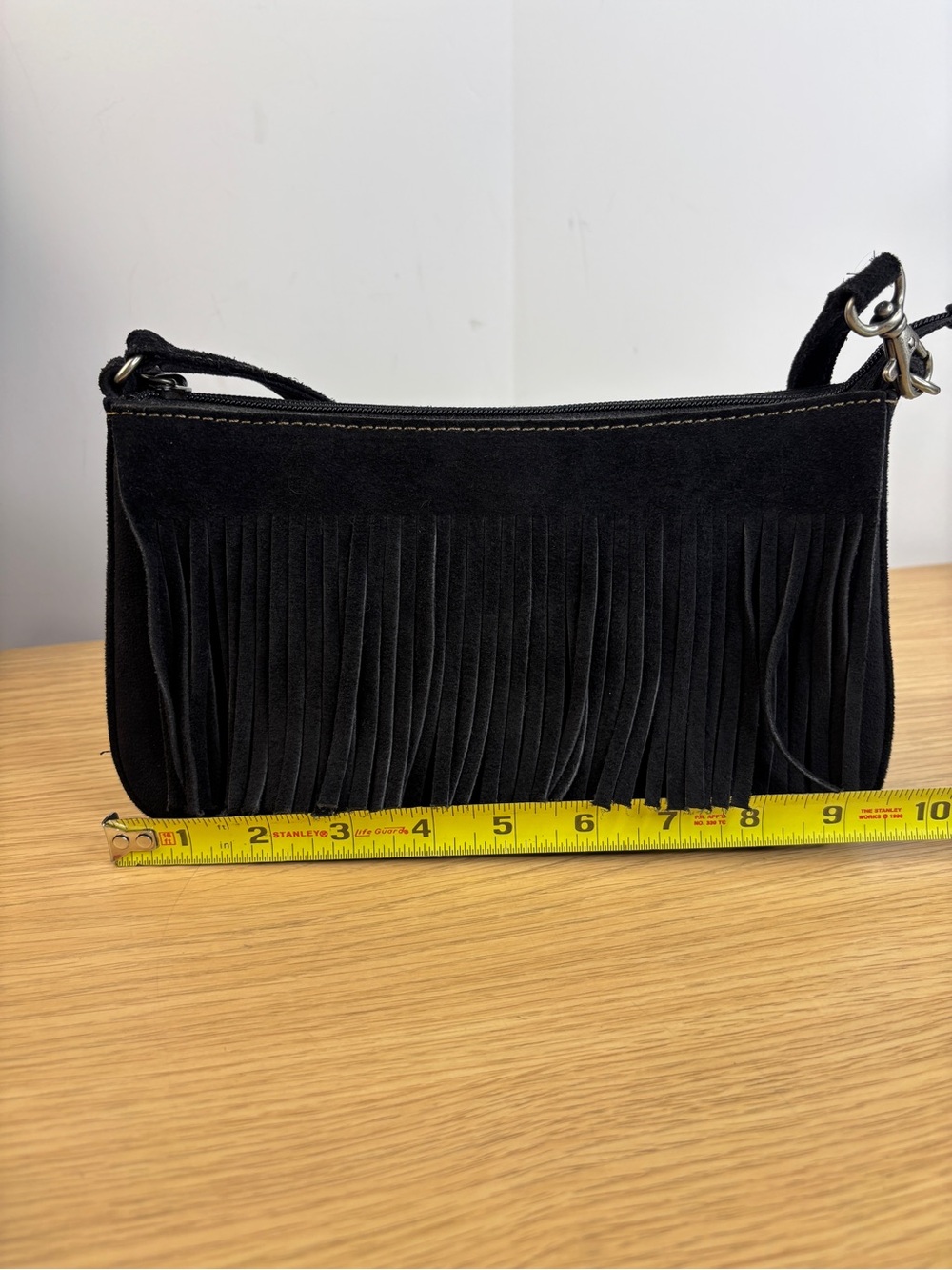 Vintage Nine West Black Suede Fringe Baguette Bag - Picture 13 of 15